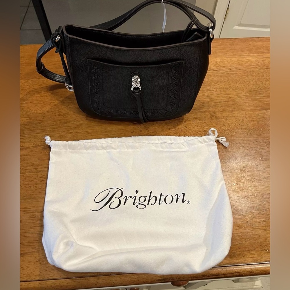 NWT Brighton  Interlok ORLA Black Stitched Leather Cross Body Bag